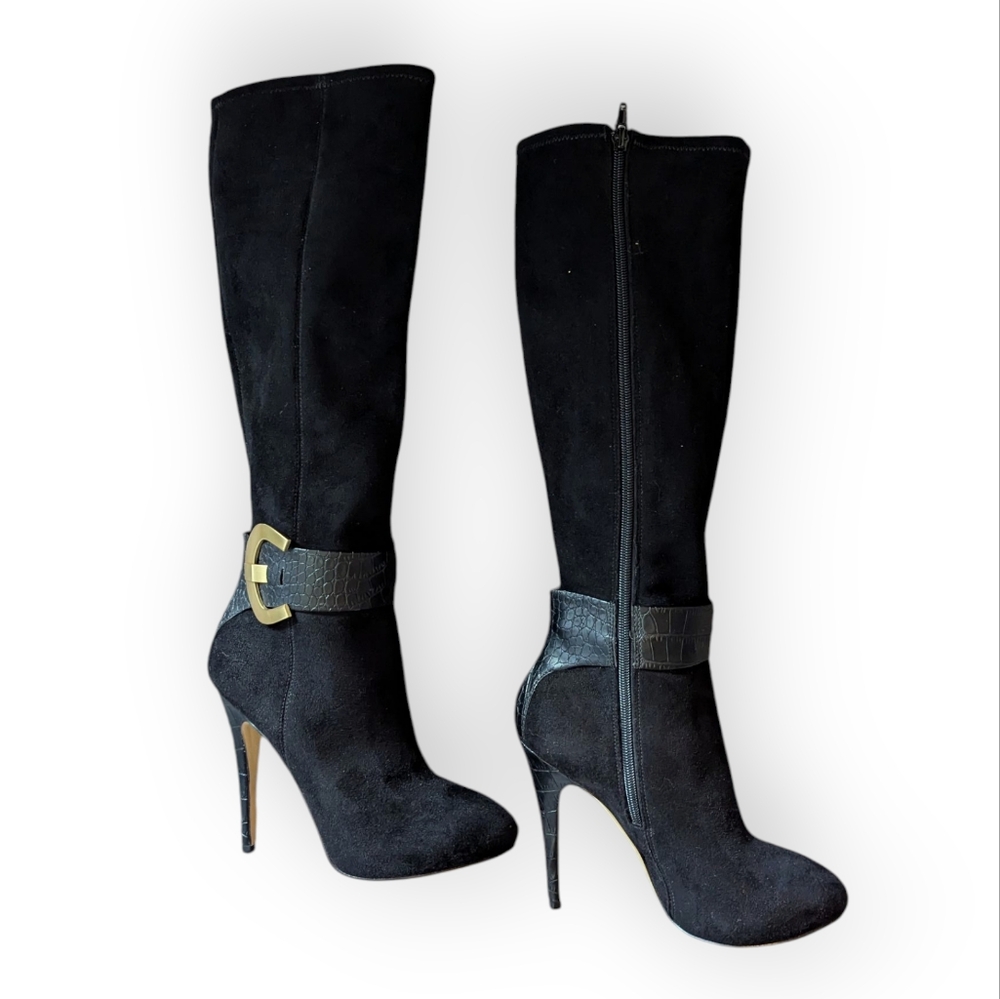 Guess Black Knee High Heel Boots EUC